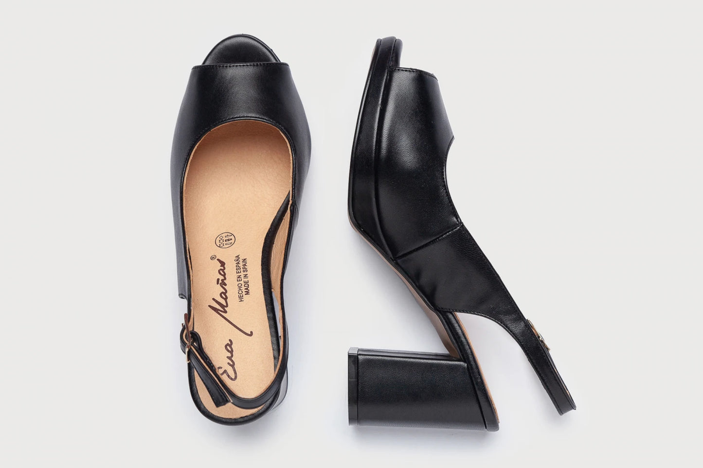 EVA MAÑAS - Zapato cuña abierto napa soft NEGRO(W)